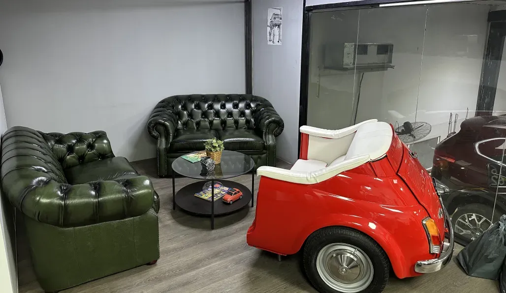 Client lounge with classic car seating